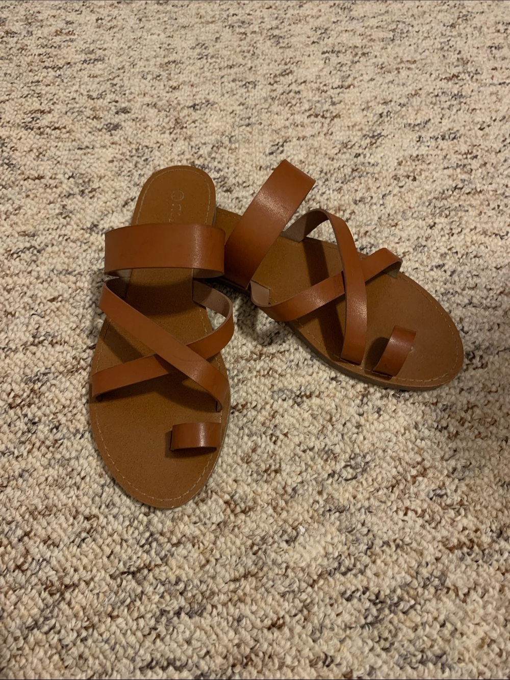 Herstyle Brown Cross-Strap Slide Sandals